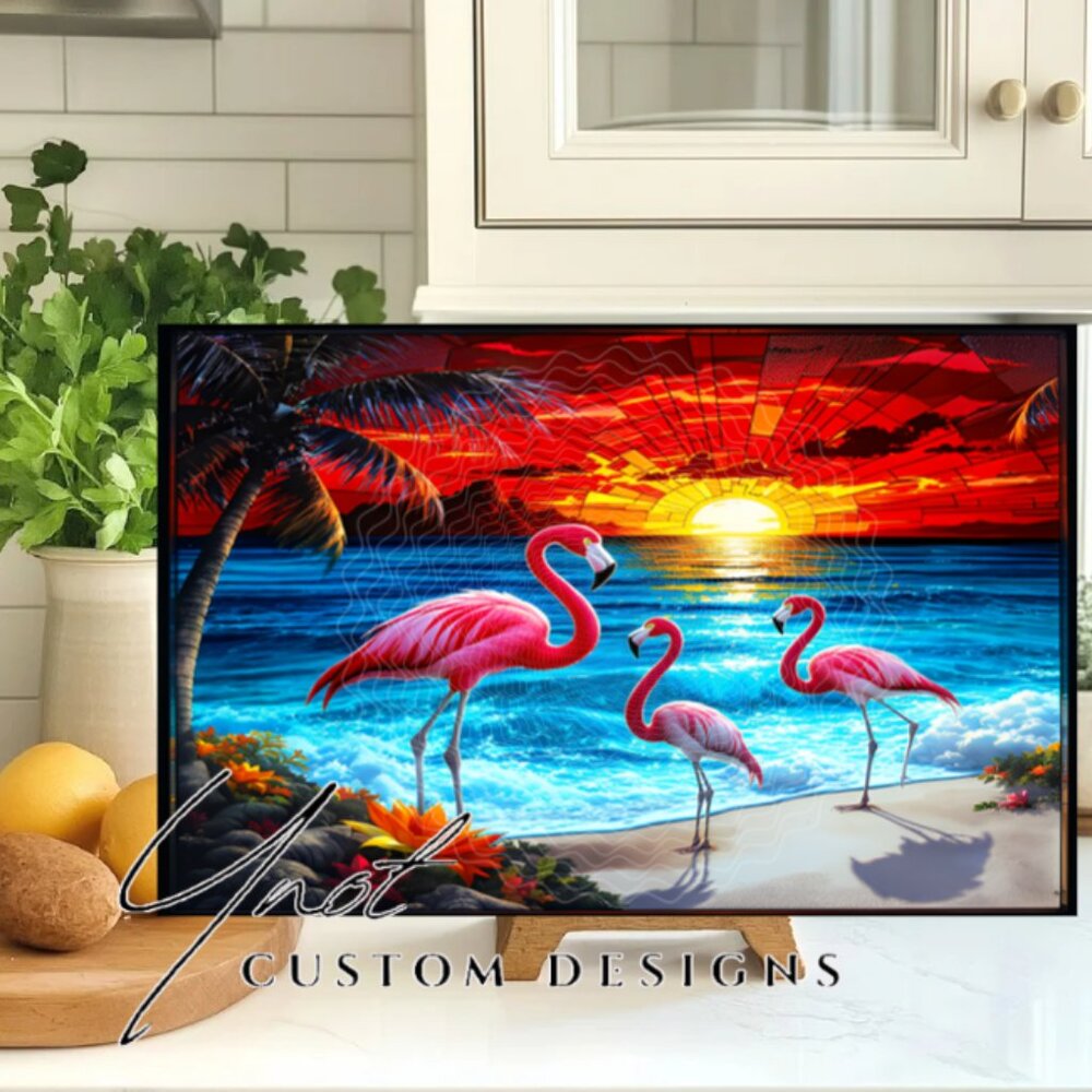 Flamingo Beach 11 x 7.86 Glass Cutting Board